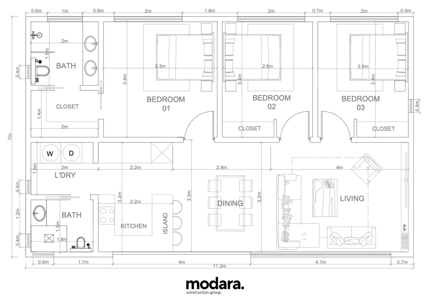 Echo V2 - 3 Bed, 2 Bath - 80SQM